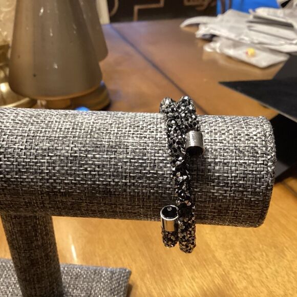 Silver and Black Sparkle Coil Bangle Bracelet - Picture 3 of 5